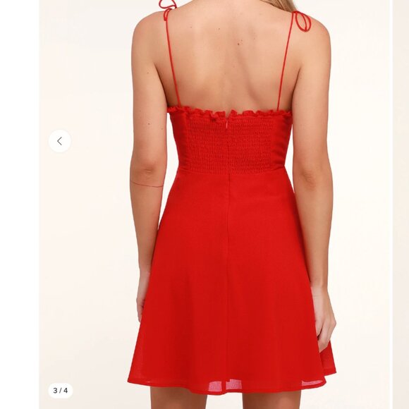 EUC Lulus Celebration Red Ruffled Skater Mini Dress Small - Picture 3 of 6